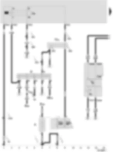 Wiring Diagram  SEAT AROSA 2001 - Battery - starter motor - ignition and starter switch - discharge relay for contact X - control unit with warning lamps on the instrument panel - headlight warning lamp - cable distributor terminal 30