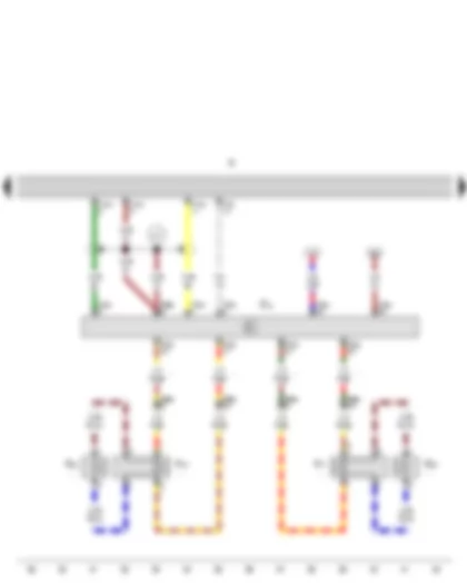 Wiring Diagram  SEAT EXEO 2012 - Radio - Amplifier - Rear left bass loudspeaker - Rear right bass loudspeaker - Rear left mid-range and treble loudspeaker - Rear right mid-range and treble loudspeaker