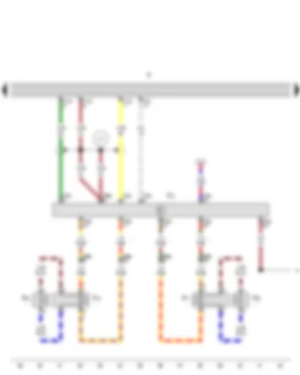 Wiring Diagram  SEAT EXEO 2011 - Radio - Amplifier - Rear left bass loudspeaker - Rear right bass loudspeaker - Rear left mid-range and treble loudspeaker - Rear right mid-range and treble loudspeaker