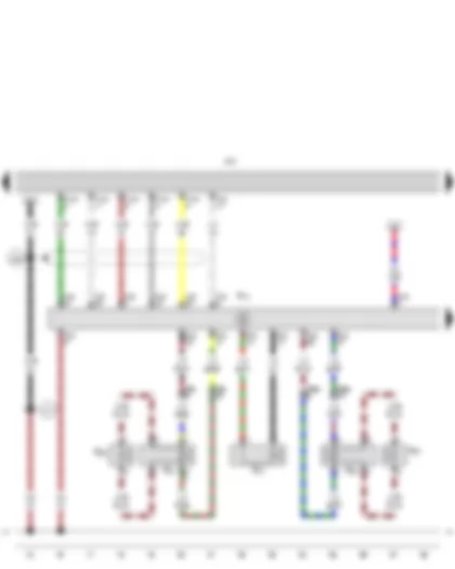 Wiring Diagram  SEAT EXEO 2011 - Navigation system with CD drive control unit - Amplifier - Front left bass loudspeaker - Front right bass loudspeaker - Front left mid-range and treble loudspeaker - Front right mid-range and treble loudspeaker - Internal loudspeaker