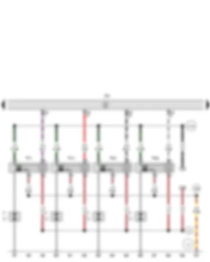 Wiring Diagram  SEAT EXEO 2011 - Engine control unit - Ignition coil 1 with output stage - Ignition coil 2 with output stage - Ignition coil 3 with output stage - Ignition coil 4 with output stage - Spark plug connector - Spark plugs