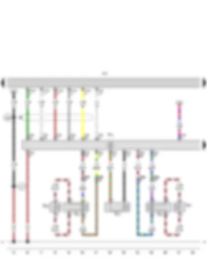 Wiring Diagram  SEAT EXEO 2013 - Navigation system with CD drive control unit - Amplifier - Front left bass loudspeaker - Front right bass loudspeaker - Front left mid-range and treble loudspeaker - Front right mid-range and treble loudspeaker - Internal loudspeaker