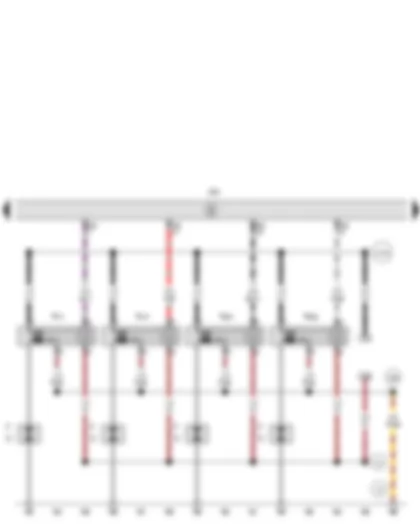 Wiring Diagram  SEAT EXEO 2013 - Engine control unit - Ignition coil 1 with output stage - Ignition coil 2 with output stage - Ignition coil 3 with output stage - Ignition coil 4 with output stage - Spark plug connector - Spark plugs
