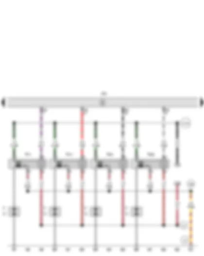 Wiring Diagram  SEAT EXEO 2013 - Engine control unit - Ignition coil 1 with output stage - Ignition coil 2 with output stage - Ignition coil 3 with output stage - Ignition coil 4 with output stage - Spark plug connector - Spark plugs
