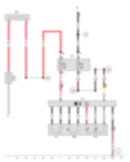 Wiring Diagram  SEAT EXEO 2013 - Battery - Ignition/starter switch - DC/AC converter switch - Electric socket warning lamp - Fuse 1 in fuse holder A - Fuse 5 on fuse holder C - Fuse 41 on fuse holder C - Terminal 30 wiring junction - Interior socket - 230 V - 110 V - DC/AC converter with socket - 12 V - 230 V