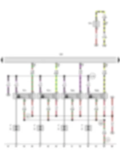 Wiring Diagram  SEAT IBIZA 2008 - Engine control unit - Ignition coil 1 with output stage - Heater element for crankcase breather - Ignition coil 2 with output stage - Ignition coil 3 with output stage - Ignition coil 4 with output stage - Spark plug connector