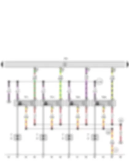 Wiring Diagram  SEAT IBIZA 2009 - Engine control unit - Ignition coil 1 with output stage - Ignition coil 2 with output stage - Ignition coil 3 with output stage - Ignition coil 4 with output stage - Spark plug connector