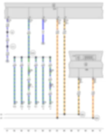 Wiring Diagram  SEAT IBIZA 2011 - Multifunction indicator - Control unit in dash panel insert - Onboard supply control unit - Left reversing light bulb - Right reversing light bulb