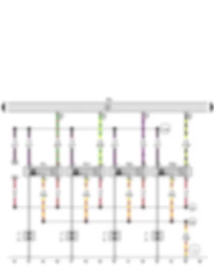 Wiring Diagram  SEAT IBIZA 2012 - Engine control unit - Ignition coil 1 with output stage - Ignition coil 2 with output stage - Ignition coil 3 with output stage - Ignition coil 4 with output stage - Spark plug connector - Spark plugs