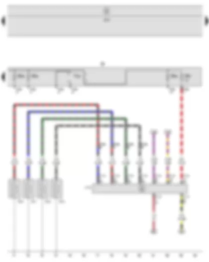 Wiring Diagram  SEAT LEON 2009 - Automatic glow period control unit - Glow plug 1 - Glow plug 2 - Glow plug 3 - Glow plug 4 - Fuse holder B - Push-in bridge