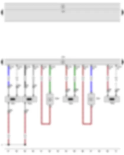 Wiring Diagram  SEAT LEON 2009 - Rear side airbag crash sensor on driver side - Rear side airbag crash sensor on front passenger side - Airbag control unit - Rear side airbag igniter on driver side - Rear side airbag igniter on front passenger side - Driver side curtain airbag igniter - Front passenger side curtain airbag igniter