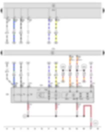 Wiring Diagram  SEAT LEON 2009 - Left gas discharge bulb control unit - Onboard supply control unit - Control unit for cornering light and headlight range control - Left gas discharge (xenon) bulb - Front left headlight