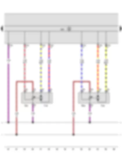 Wiring Diagram  SEAT LEON 2015 - Potentiometer for right temperature flap control motor - Potentiometer for front air distribution flap control motor - Climatronic control unit - Right temperature flap control motor - Front air distribution flap control motor