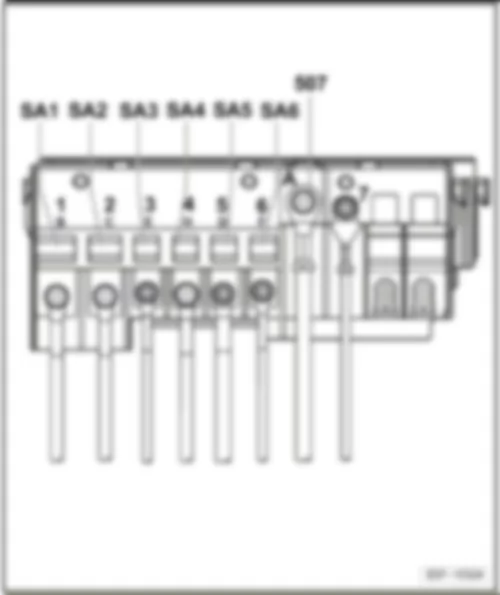 SEAT LEON 2012 Fuses (SA) on electronics box low, in left engine compartment