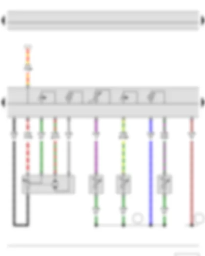 Электросхемa  SKODA FABIA II 2011 - Датчик температуры центрального дефлектора - Датчик температуры воздуховода пространства для ног - Датчик температуры воздуха на выходе испарителя - Блок управления климатической установки - Исполнительный электродвигатель заслонки регулирования температуры