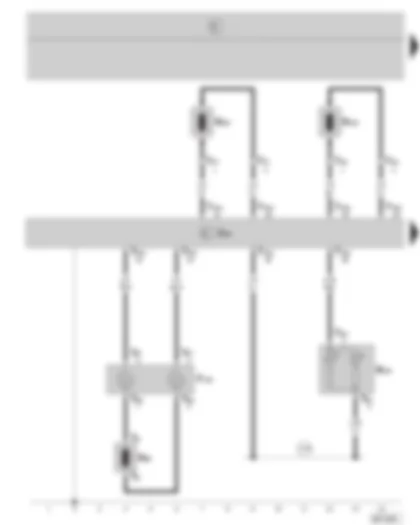 Wiring Diagram  SKODA FABIA 2003 - Airbag control unit - coil in the steering wheel - airbag igniter - driver side - belt tensioner igniter - airbag warning lamp off - front passenger side