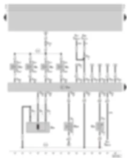 Wiring Diagram  SKODA OCTAVIA 1997 - Motronic control unit - injection valves - intake air temperature sender - engine speed sender - camshaft timing adjustment valve