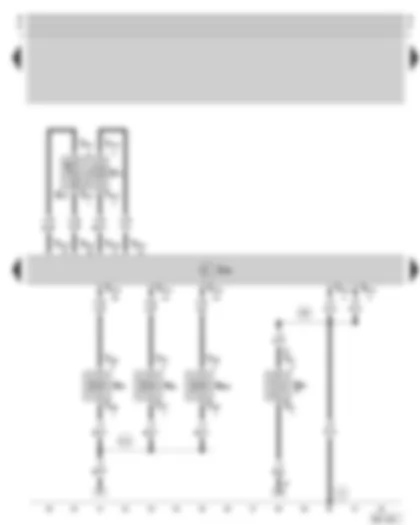 Электросхемa  SKODA OCTAVIA 2008 - блoк упрaвлeния уcтрoйcтвoм нeпocрeдcтвeннoгo впрыcка тoпливa дизeльнoгo двигaтeля - датчик температуры и давления всасываемого воздуха - электромагнитный клапан системы рециркуляции ОГ - электромагнитный клапан для ограничения давления наддува - электромагнитный клапан дроссельной заслонки впускного газопровода