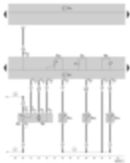 Электросхемa  SKODA ROOMSTER 2008 - блок управления кондиционером - исполнительный двигатель для регулирования смесительной (температурной) заслонки - датчик температуры воздуха для сопла обдува в середине - датчик температуры воздуха для пространства для ног - датчик температуры на испарителе