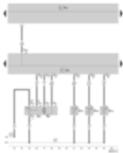 Электросхемa  SKODA ROOMSTER 2007 - блок управления Climatronic - исполнительный двигатель для регулирования смесительной (температурной) заслонки - датчик температуры воздуха для сопла обдува в середине - датчик температуры воздуха для пространства для ног - датчик температуры на испарителе