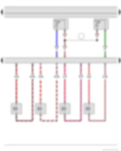 Wiring Diagram  SKODA YETI 2011 - Coolant temperature sender - Fuel temperature sender - Engine control unit - Injector - cylinder 1 - Injector - cylinder 2 - Injector - cylinder 3 - Injector - cylinder 4