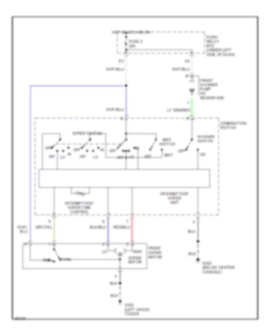 Электросхема стеклоочистителя, дворников и омывателя Интервала для Subaru Legacy LSi 1992