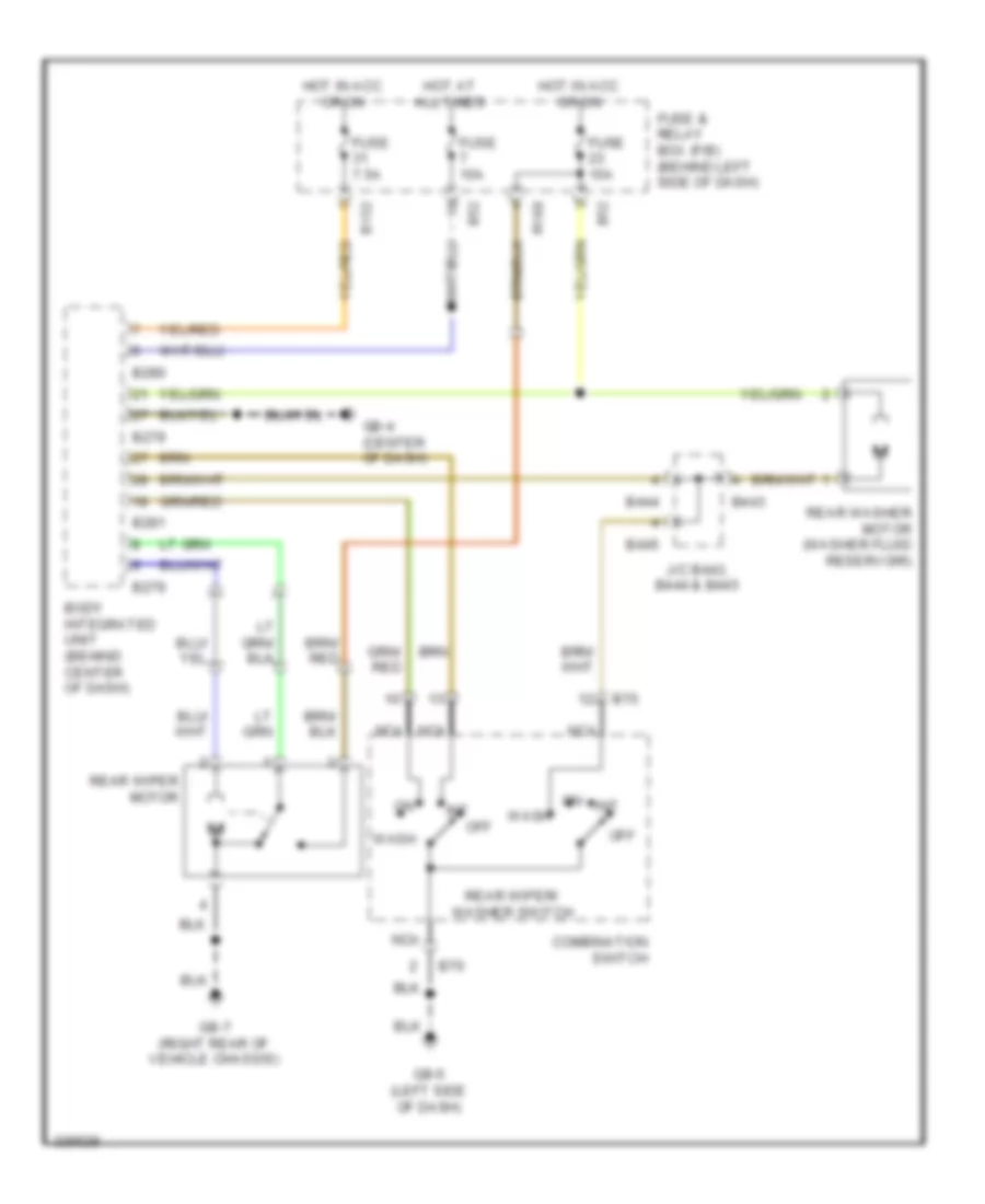 Электросхема заднего стеклоочистителя дворника и омывателя для Subaru Forester X Limited 2010