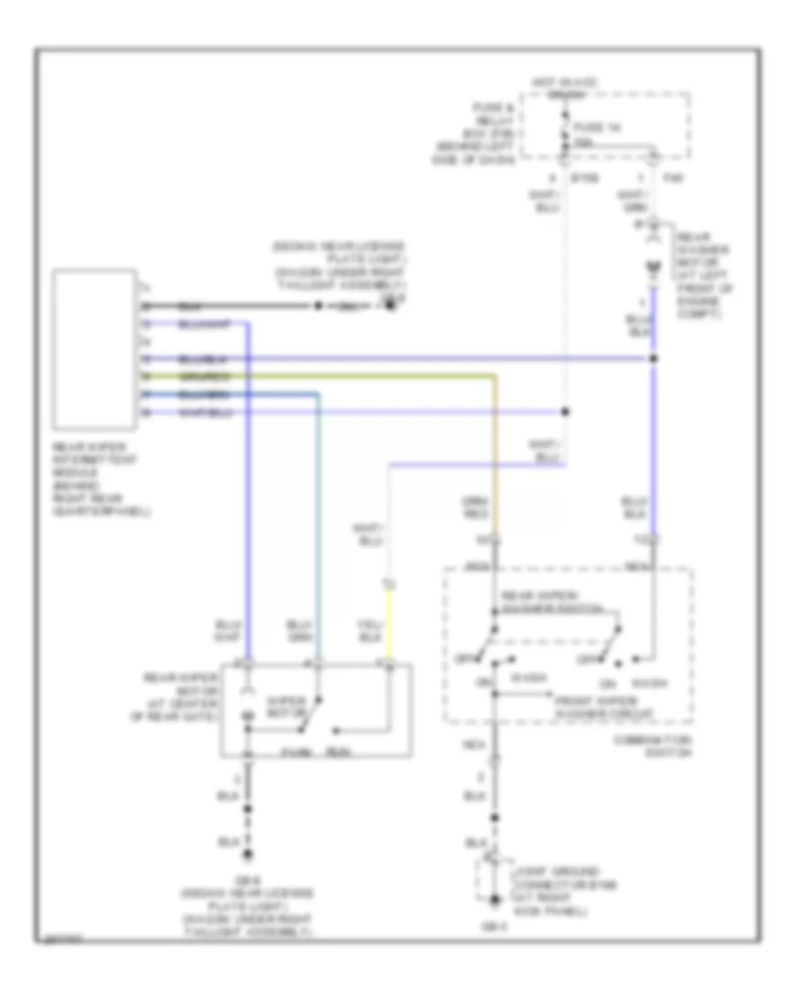 Электросхема заднего стеклоочистителя дворника и омывателя для Subaru Impreza WRX 2007