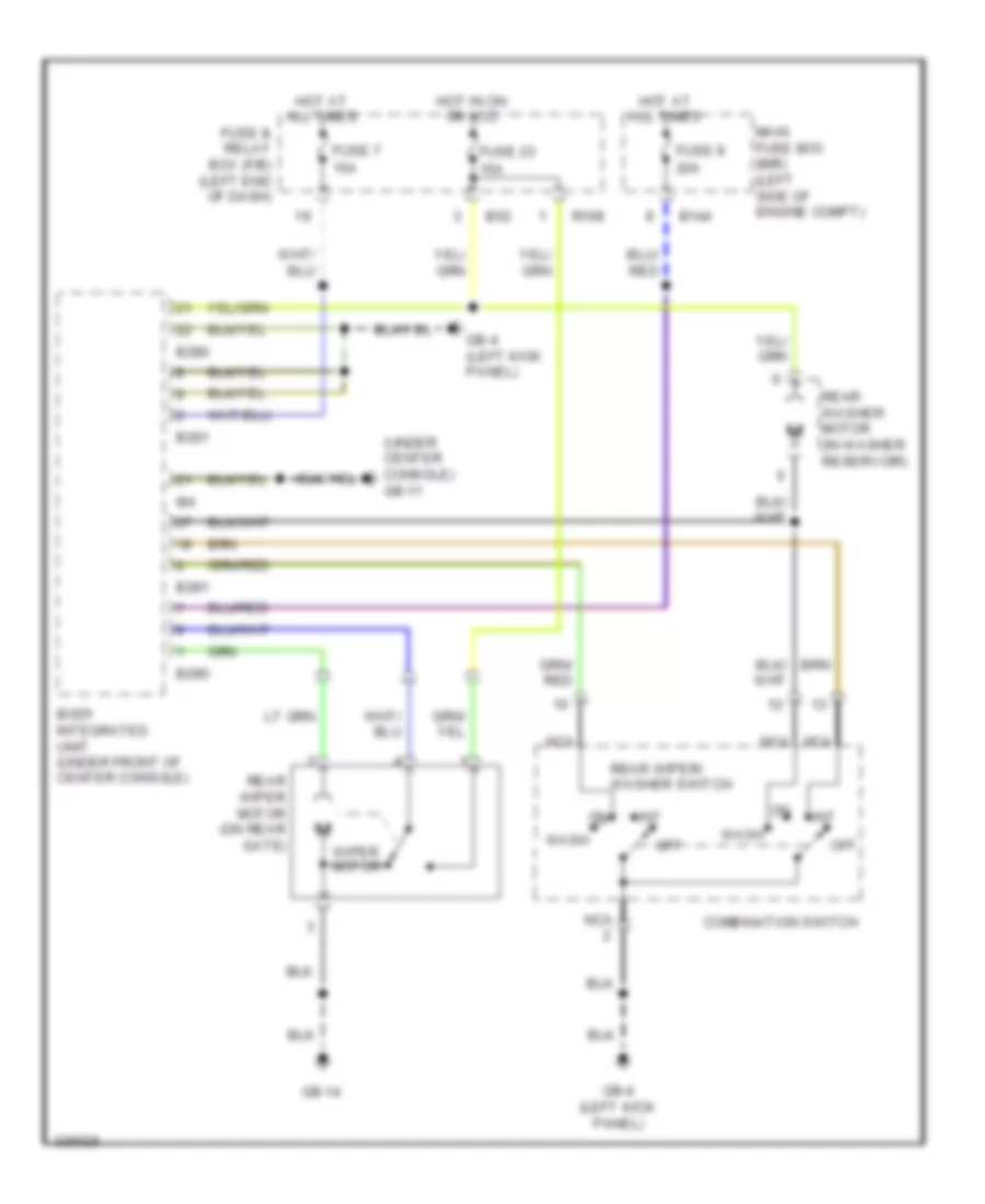 Электросхема заднего стеклоочистителя дворника и омывателя для Subaru Tribeca Limited 2010