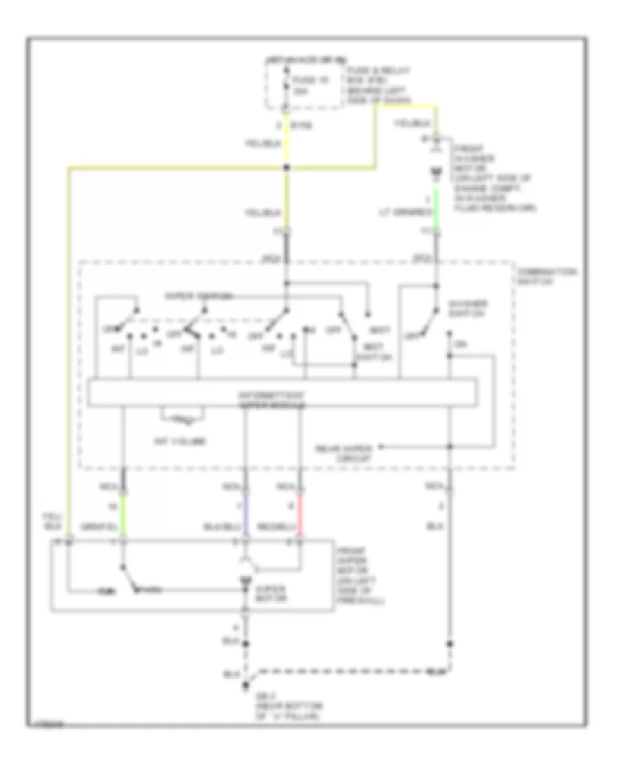 Электросхема передних стеклоочистителей дворников и омывателя лобового стекла для Subaru Impreza WRX 2003
