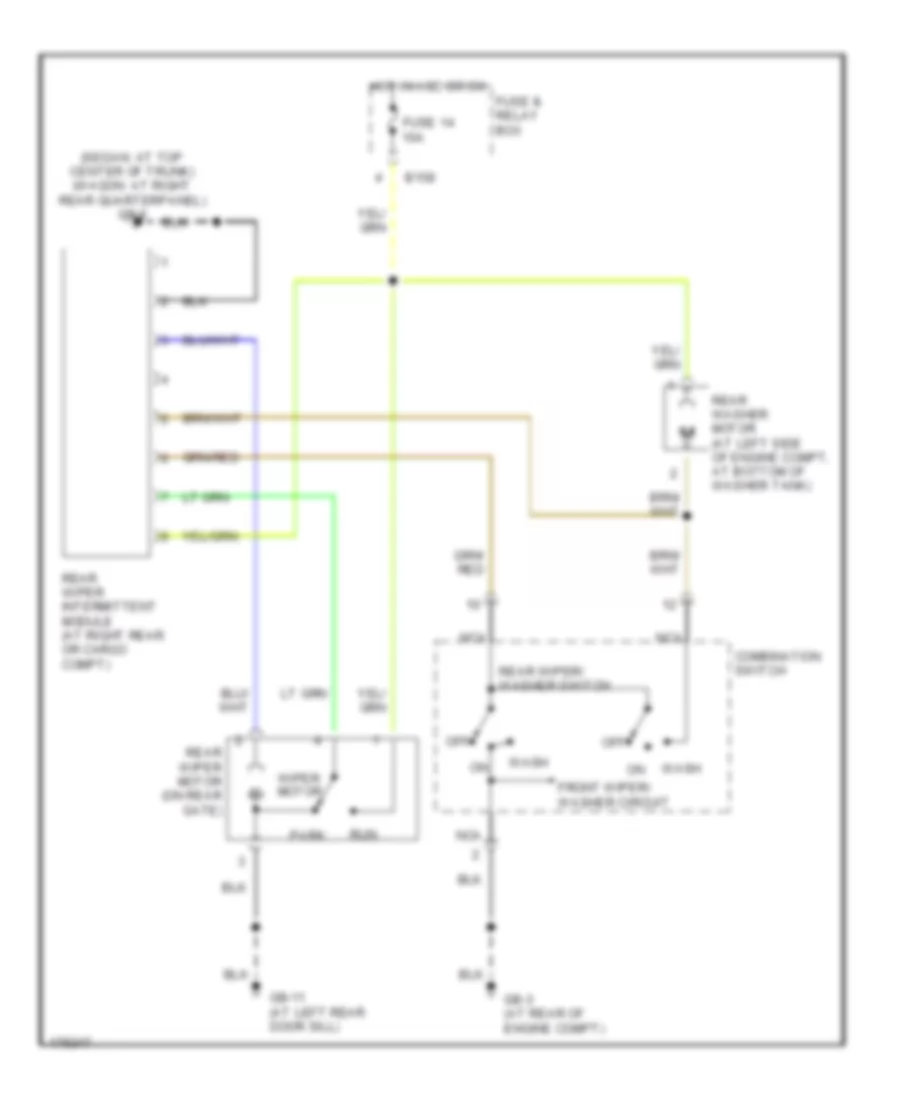 Электросхема заднего стеклоочистителя и омывателя стекла для Subaru Outback 2003
