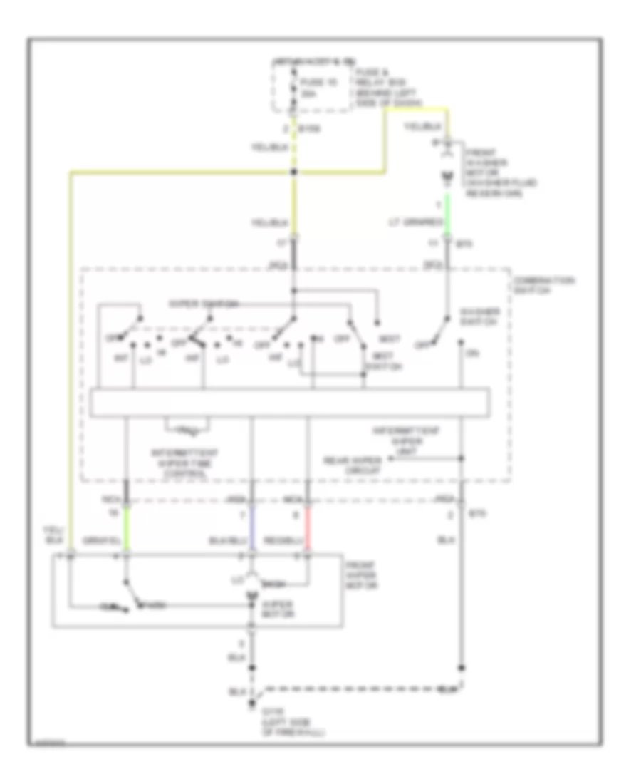Электросхема переднего дворника стеклоочистителя и омывателя для Subaru Outback VDC 2001