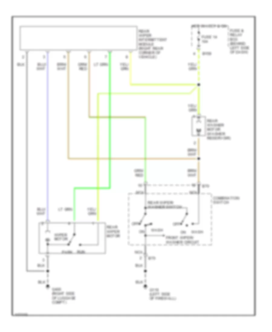 Электросхема заднего стеклоочистителя и омывателя стекла для Subaru Outback VDC 2001