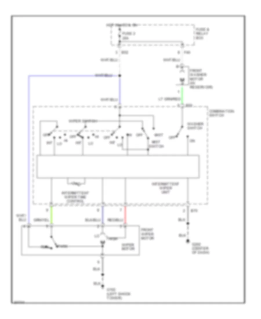 Электросхема передних стеклоочистителей дворников и омывателя лобового стекла для Subaru Legacy Outback Limited 1997