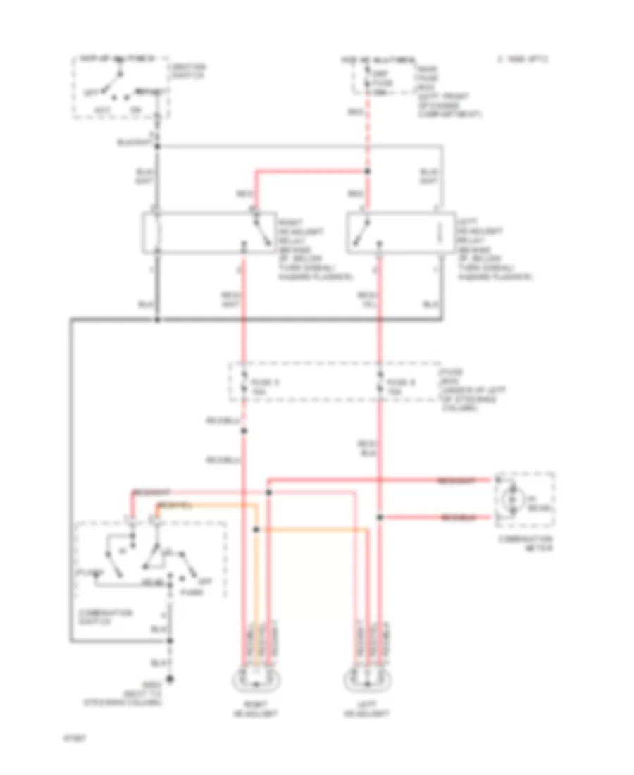 Headlight Wiring Diagram, without DRL for Subaru Justy 1992