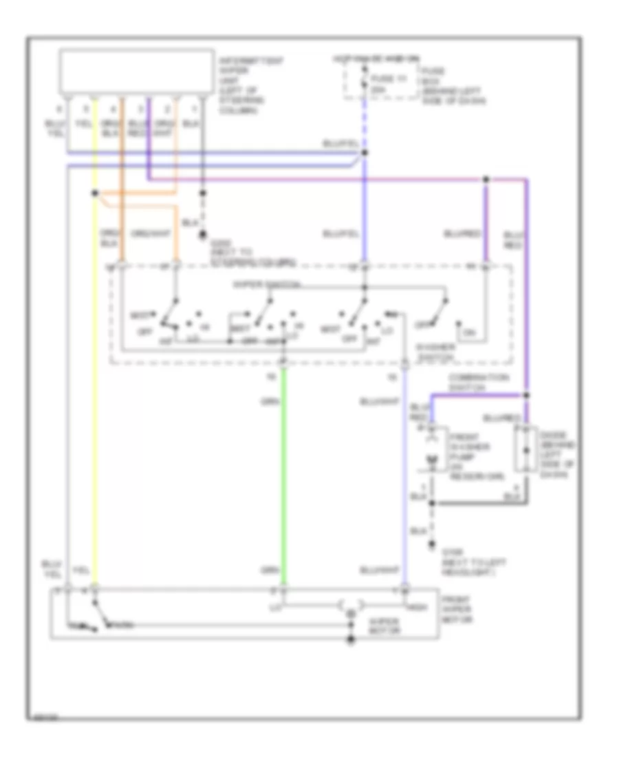 Электросхема стеклоочистителя, дворников и омывателя Интервала для Subaru Justy GL 1992