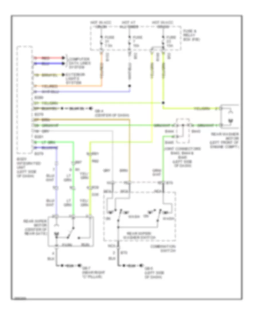 Электросхема заднего стеклоочистителя дворника и омывателя для Subaru Impreza 2.5i 2011