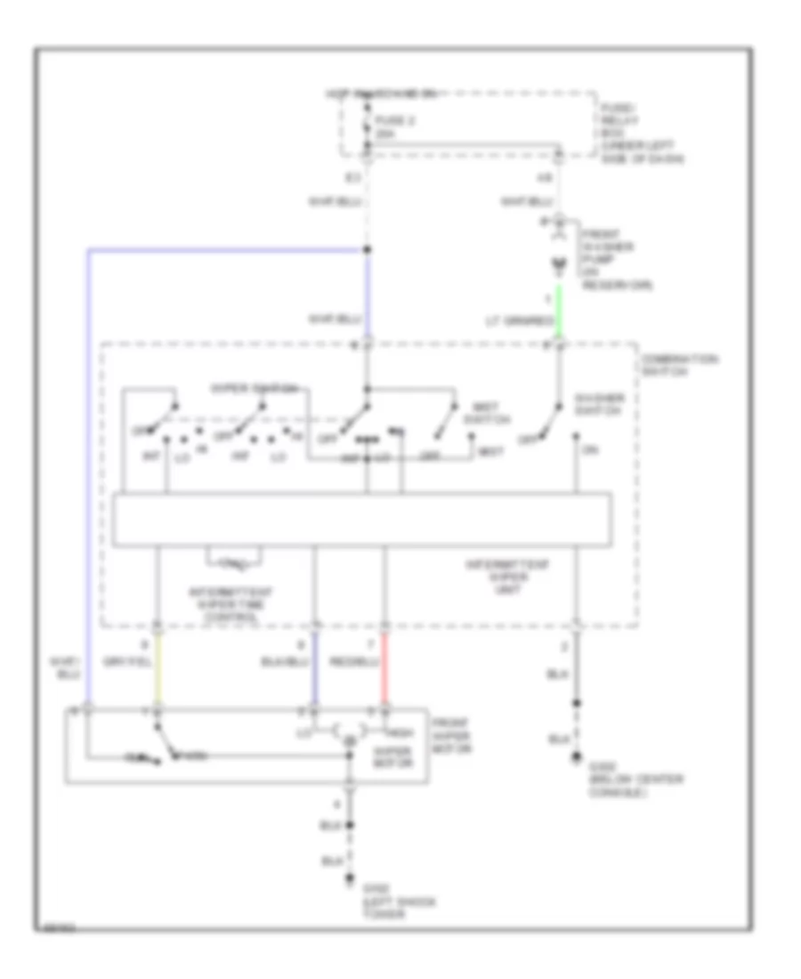 Электросхема стеклоочистителя, дворников и омывателя Интервала для Subaru Legacy LE 1992