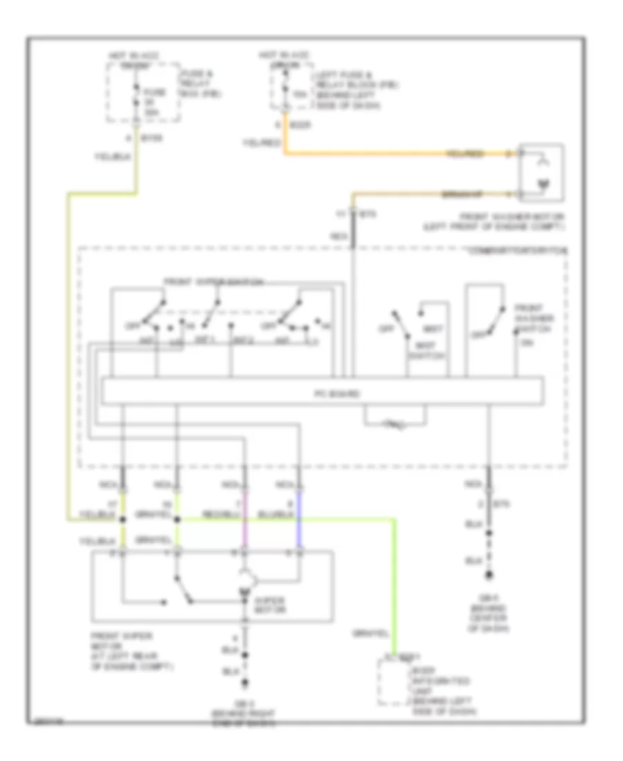 Электросхема передних стеклоочистителей дворников и омывателя лобового стекла для Subaru Impreza 2.5i 2008