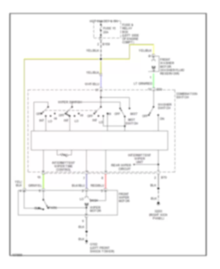 Электросхема передних стеклоочистителей дворников и омывателя лобового стекла для Subaru Forester 1998
