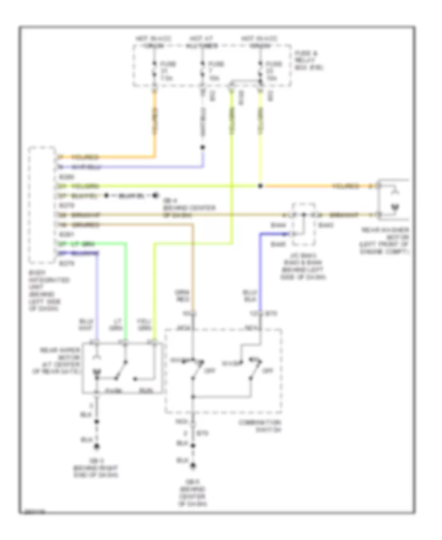 Электросхема заднего стеклоочистителя дворника и омывателя для Subaru Impreza WRX 2008