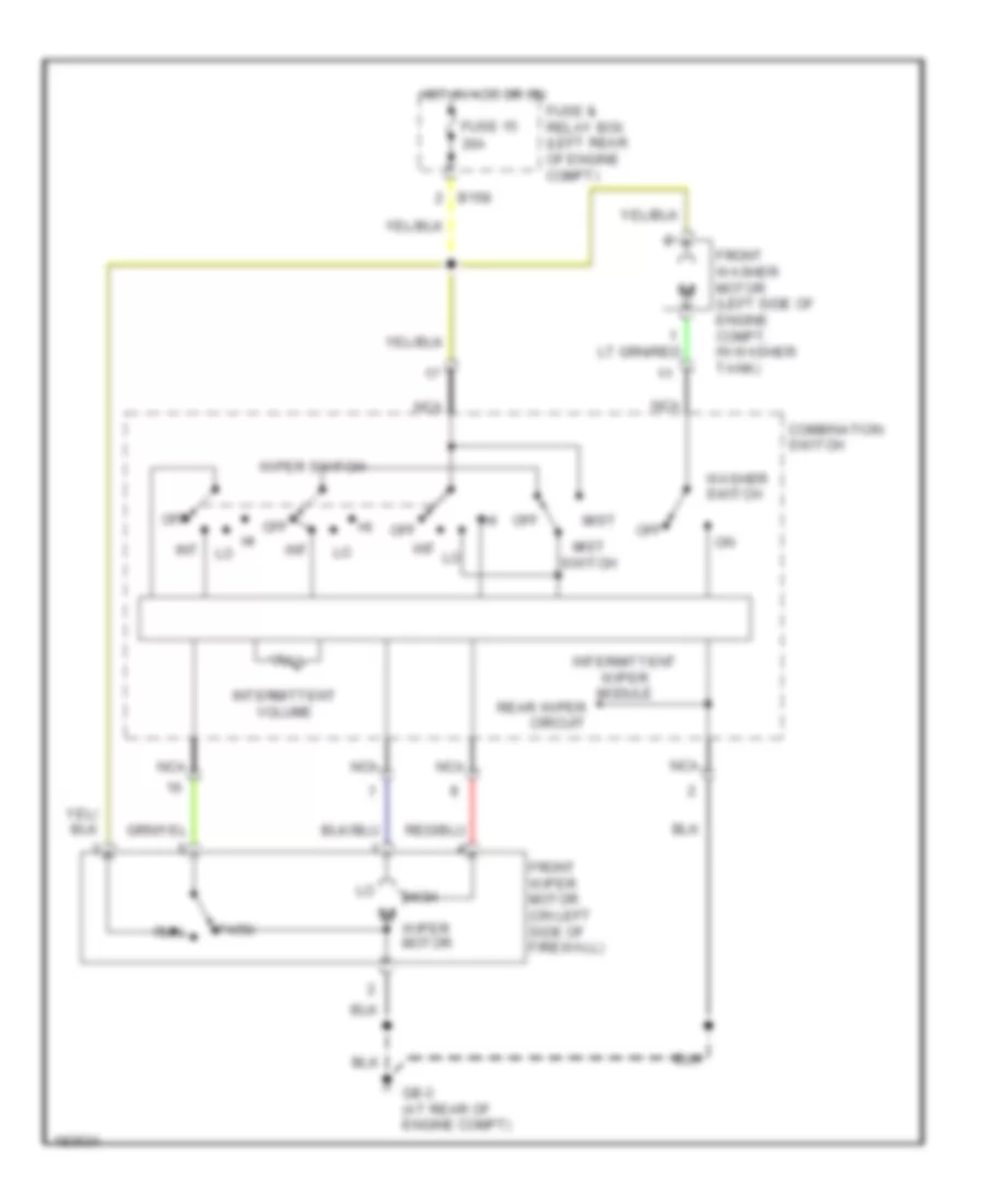 Электросхема передних стеклоочистителей дворников и омывателя лобового стекла для Subaru Outback Limited 2004