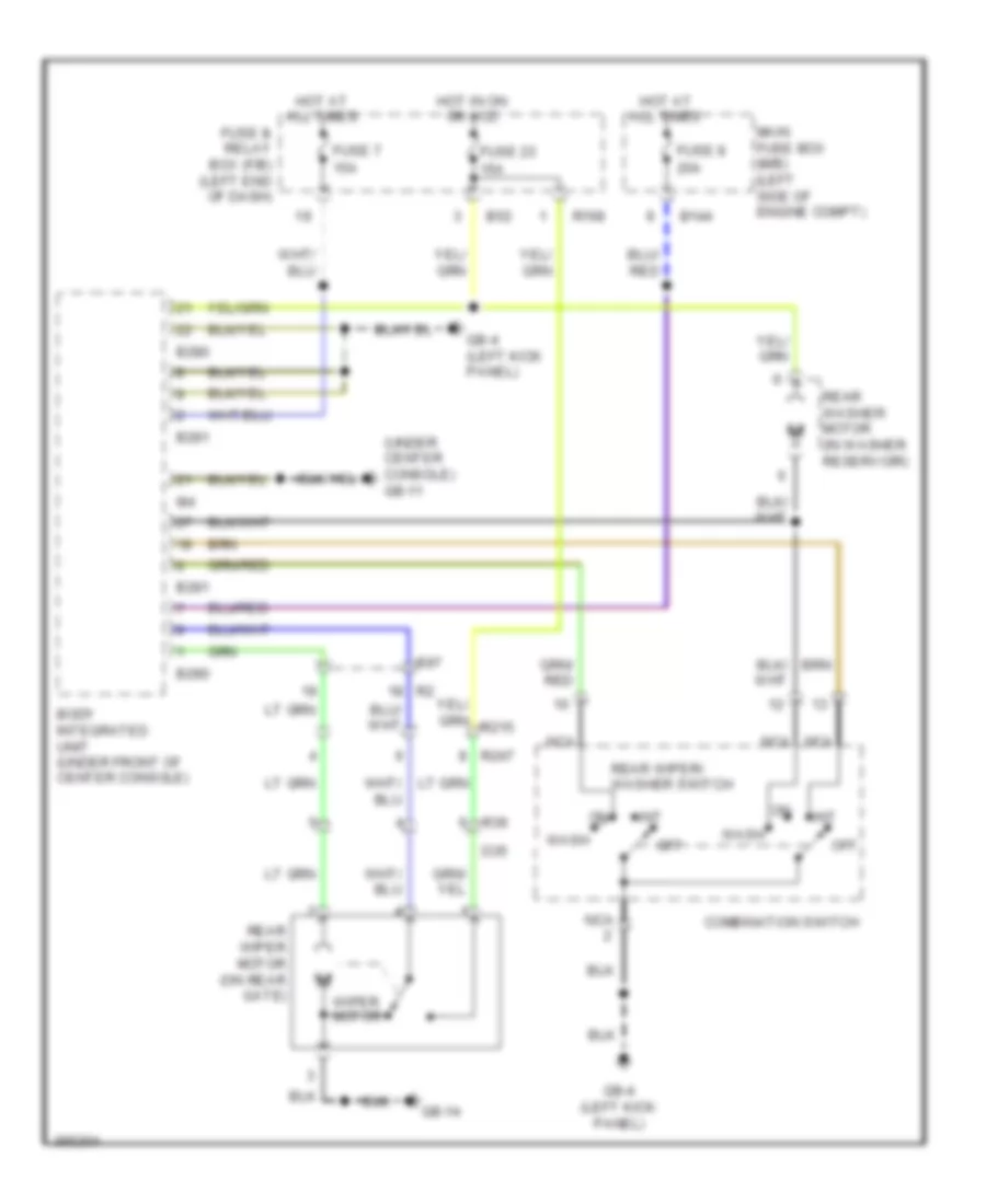 Электросхема заднего стеклоочистителя дворника и омывателя для Subaru Tribeca Limited 2011