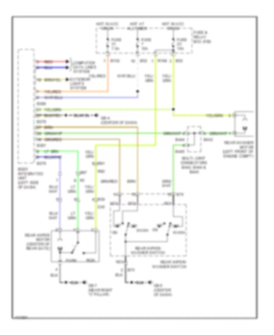 Электросхема заднего стеклоочистителя дворника и омывателя для Subaru Impreza WRX Premium 2014