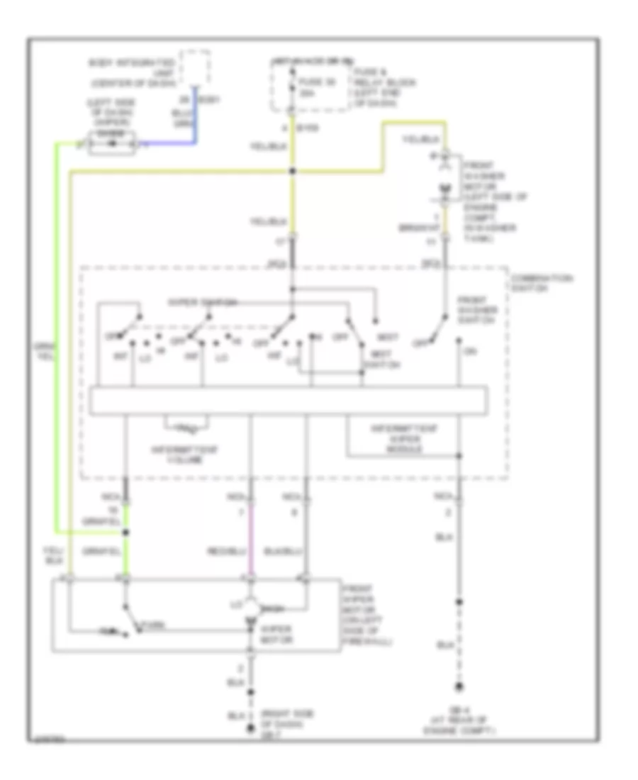 Электросхема передних стеклоочистителей дворников и омывателя лобового стекла для Subaru Legacy GT Limited 2005