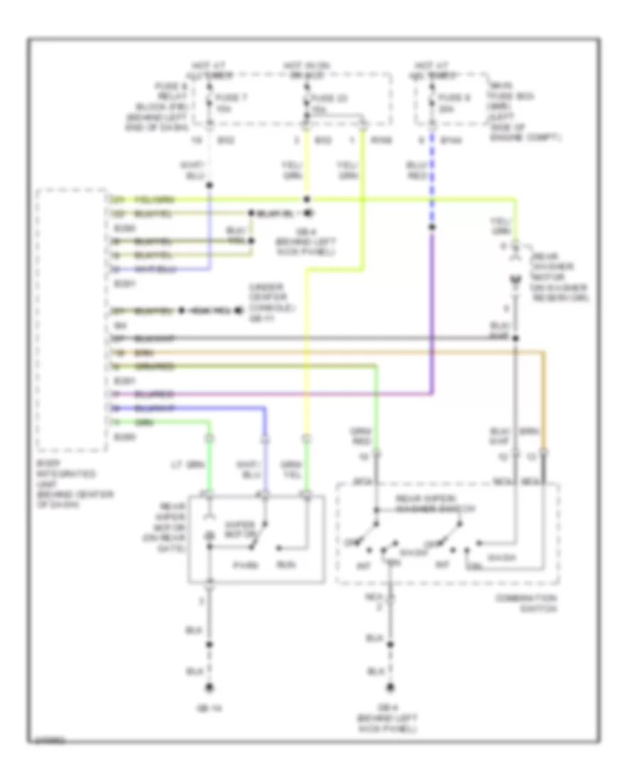 Электросхема заднего стеклоочистителя дворника и омывателя для Subaru B9 Tribeca 2006