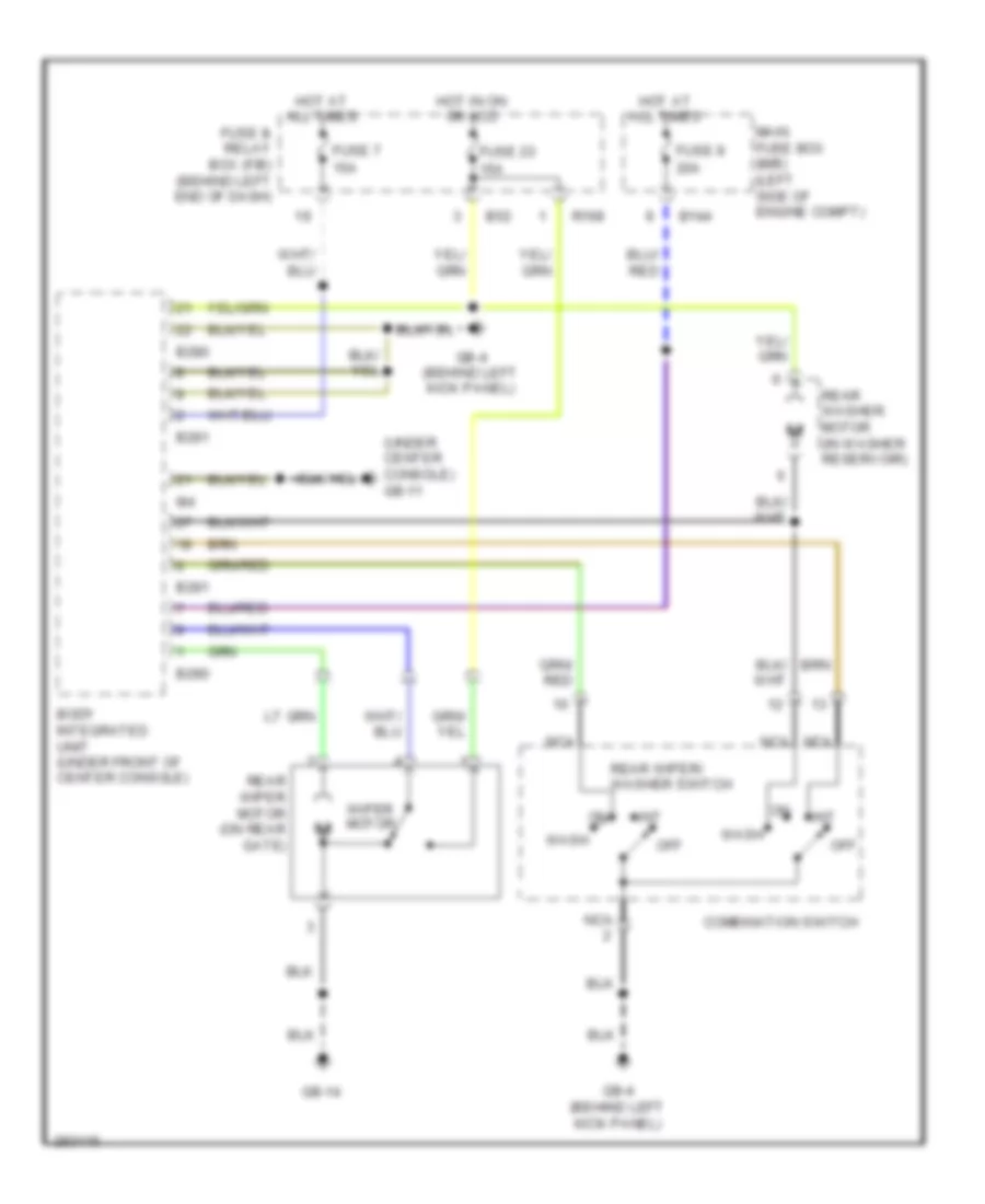 Электросхема заднего стеклоочистителя дворника и омывателя для Subaru Tribeca 2008