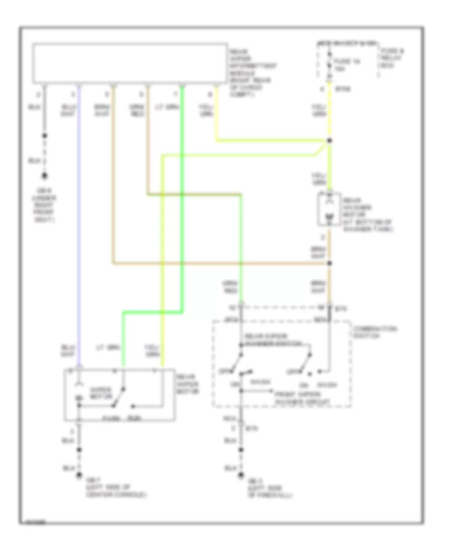 Электросхема заднего стеклоочистителя и омывателя стекла для Subaru Outback Limited 2002