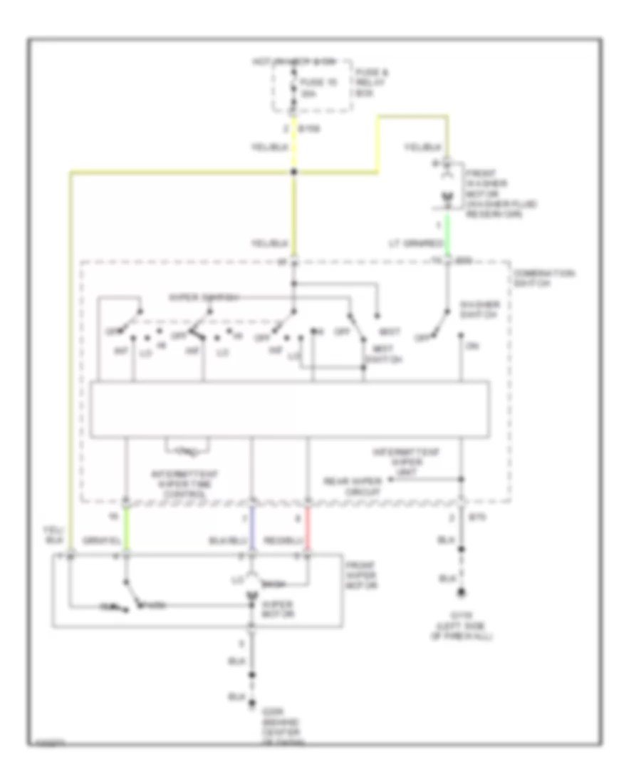 Электросхема передних стеклоочистителей дворников и омывателя лобового стекла для Subaru Outback 2000