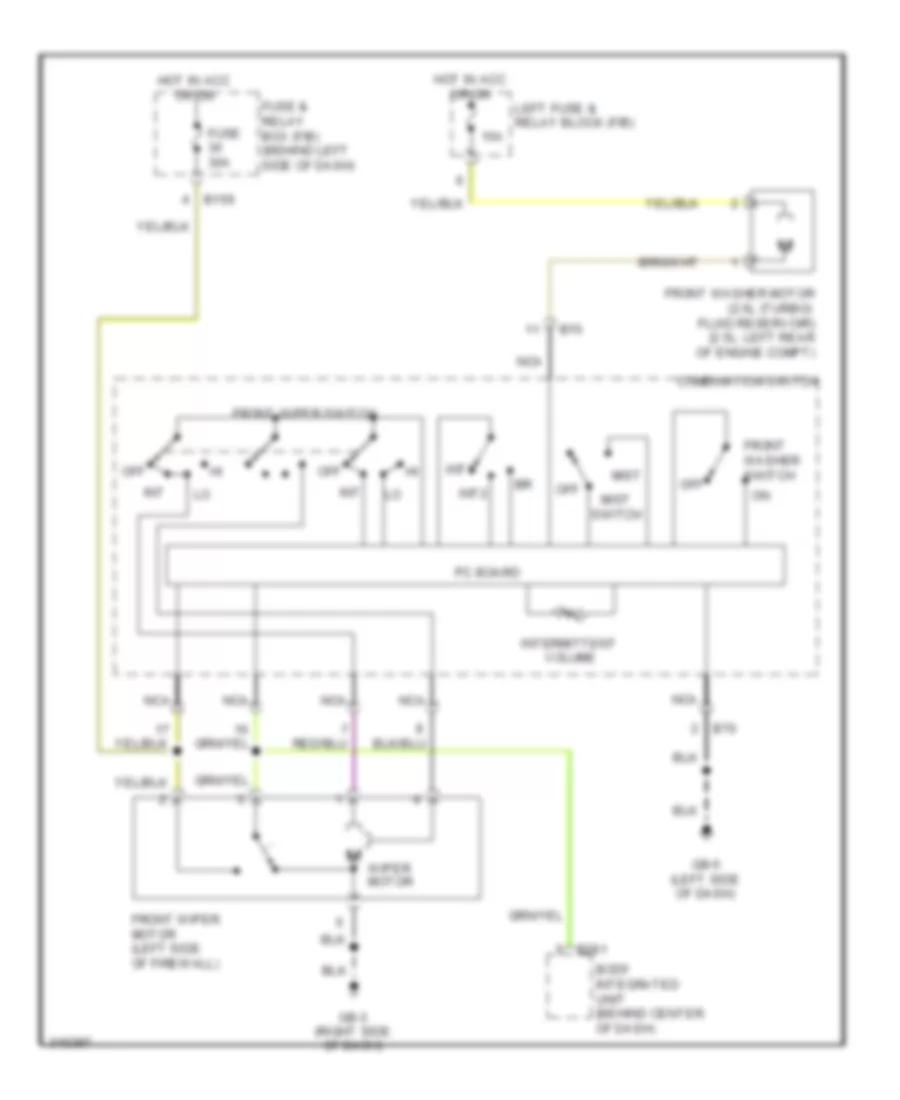 Электросхема передних стеклоочистителей дворников и омывателя лобового стекла для Subaru Forester XT 2009
